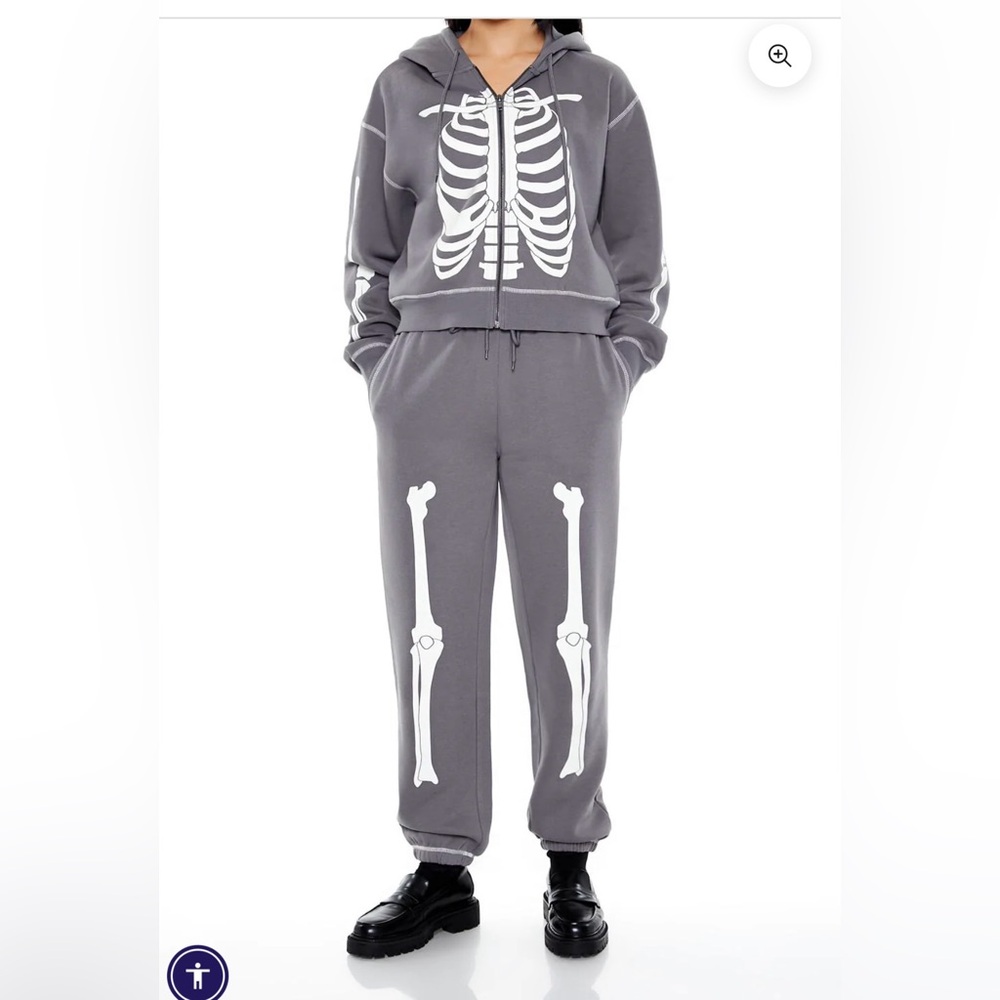 Grey Skeleton Halloween matching set joggers sweatpants zip hoodie sweatshirt